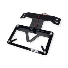 Harley V-Rod Muscle with under-fender license plate bracket installed, bright white LED, minimalist and custom design