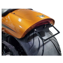 V-Rod Muscle featuring under-fender license plate bracket with LED, compact and custom design for a clean profile.
