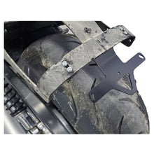 Harley V-Rod Muscle with under-fender license plate bracket installed, bright white LED, minimalist and custom design